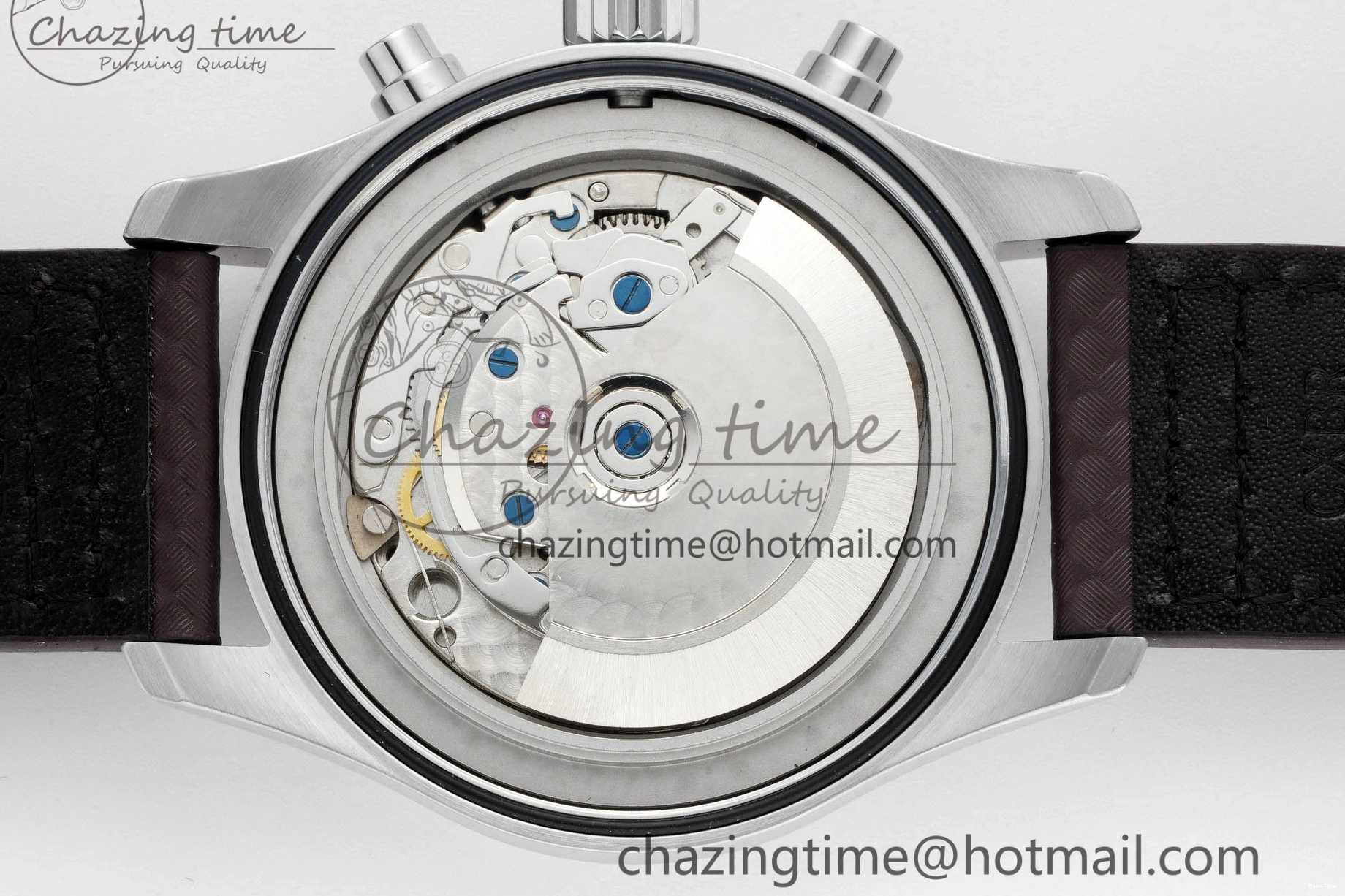 MIROTIME 0118 Pilot Chrono SS AZF 1:1 Best Edition Black Dial Orange Markers on Brown Leather Strap A EasyCare 7065